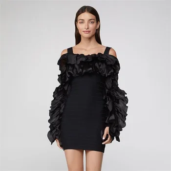 Long Sleeve Women Bandage Dress Black Ruffles Sexy Party Clubwear Vestidos Winter Spaghetti Strap Mini Bodycon Dresses
Long Sleeve Women Bandage Dress Black Ruffles Sexy Party Clubwear Vestidos Winter Spaghetti Strap Mini Bodycon Dresses