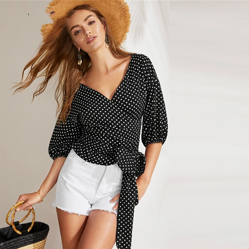 Boho Black Blouse Wrap Polka Top Young Women Spring V Neck Sleeve Top Blouses 2019
Boho Black Blouse Wrap Polka Top Young Women Spring V Neck Sleeve Top Blouses 2019