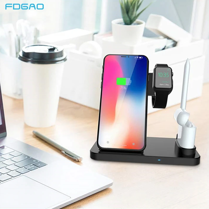 

FDGAO 10W Qi Wireless Charger for iPhone X XS XR 8 Plus Fast Charging Dock Station For Apple Watch 4 3 2 1 iWatch Airpods Stand
