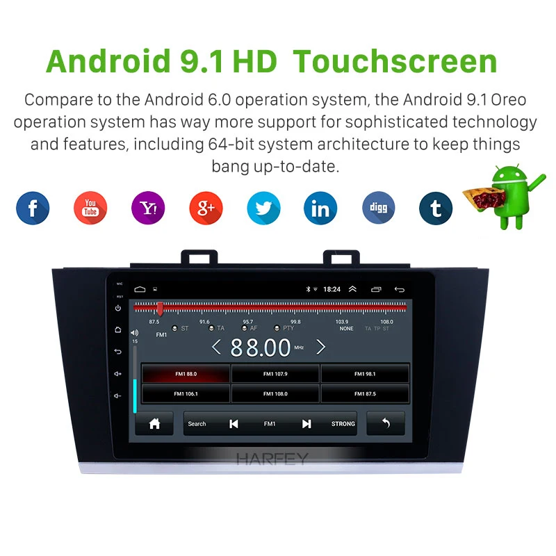 Автомагнитола Harfey 9 дюймов Android 1 GPS для Subaru Legacy 2015 2016 2017 2018 с HD сенсорным экраном