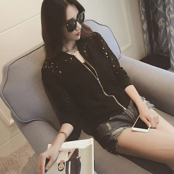 Summer Thin Jacket Lace Long Sleeve Women Clothing Sunscreen Outwear Hollow Out Breathable Bomber Jacket Black White Coats
Summer Thin Jacket Lace Long Sleeve Women Clothing Sunscreen Outwear Hollow Out Breathable Bomber Jacket Black White Coats