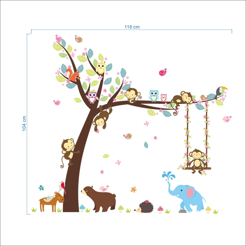 Monkey Swing Climb Tree Wall Stickers For Kids Room Jungle Wild