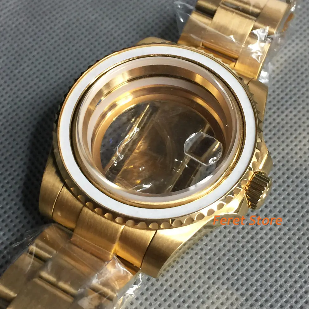 

40mm gold case calendar sapphire glass oyster bracelet fit NH35 NH36 ETA 2836 Mingzhu DG2813 3804 Miyota 8215 8205 821A movement