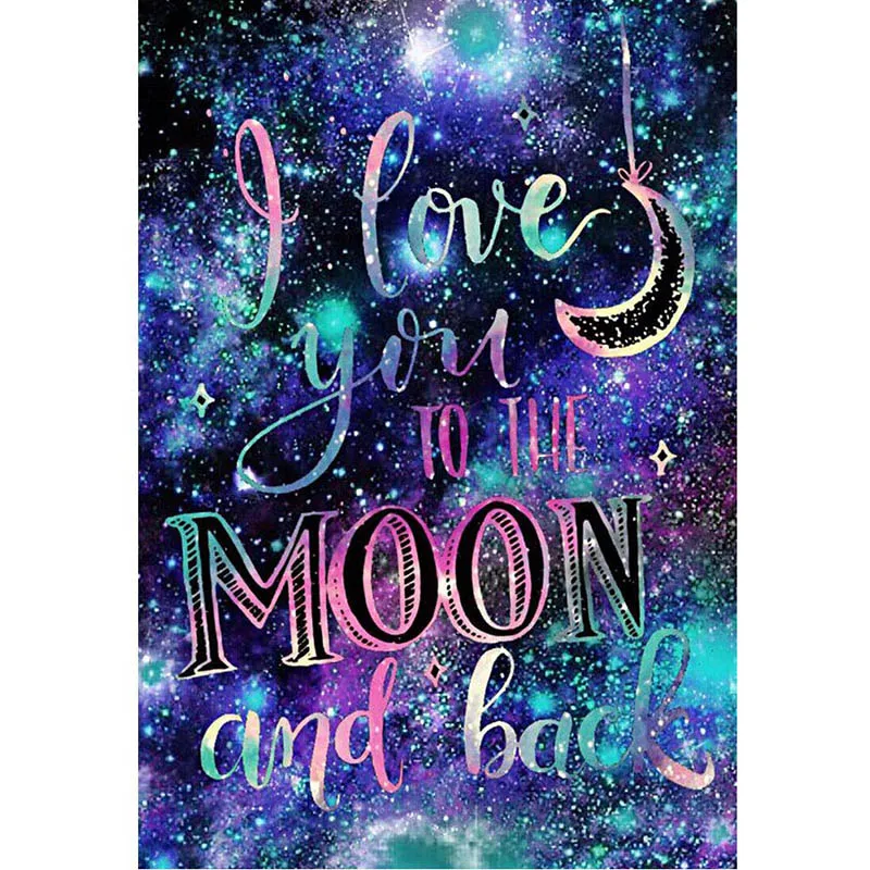 Алмазная мозаика сделай сам рукоделие с надписью I Love You To The Moon полноразмерная