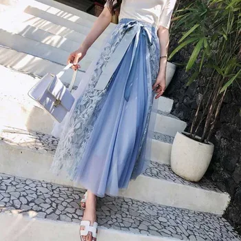 Summer Mesh Skirts Elegant Bow Patchwork Hollow Out Ball Gown Pleated Skirts Long Women Skirt Fashion New L2 High Waist Lace 
Summer Mesh Skirts Elegant Bow Patchwork Hollow Out Ball Gown Pleated Skirts Long Women Skirt Fashion New L2 High Waist Lace