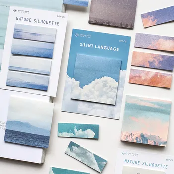 8 Designs Nature Cloud Silent Ocean Mountain Memo Pad Sticky Notes Notepad Diary Creative Self-Stick Note Memo Pads