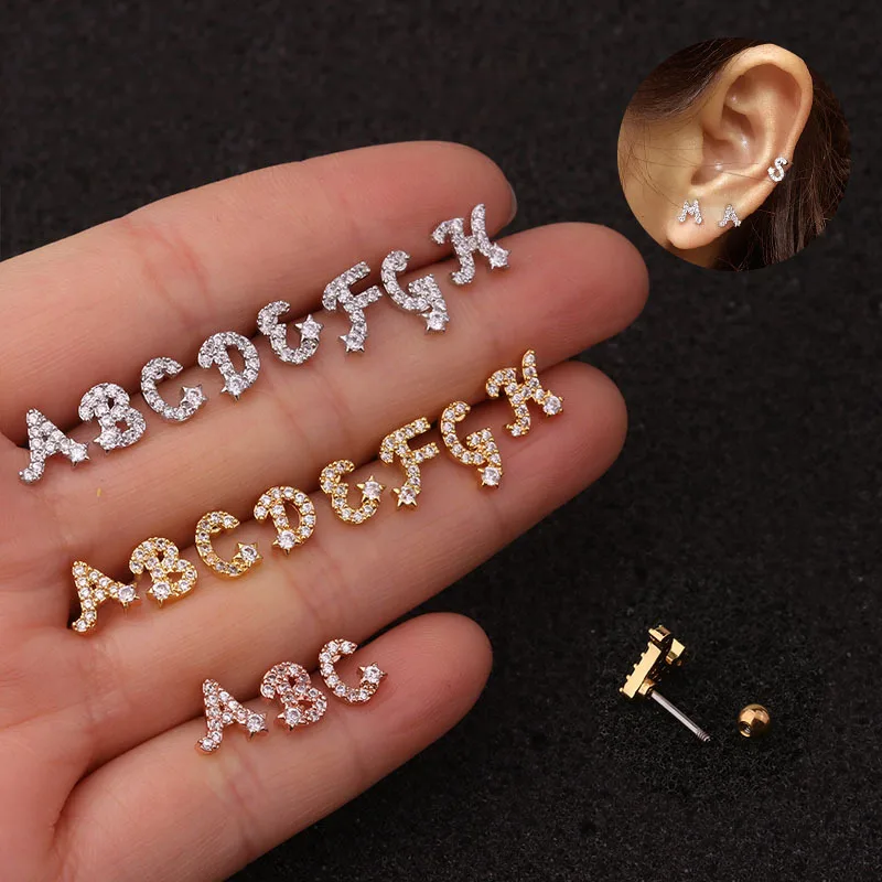 Chissen 1pc Stainles Steel Barbell CZ 26 English Letters Stud Cartilage Earrings Helix Tragus Stud Earring Ear Piercing Jewelry
Chissen 1pc Stainles Steel Barbell CZ 26 English Letters Stud Cartilage Earrings Helix Tragus Stud Earring Ear Piercing Jewelry