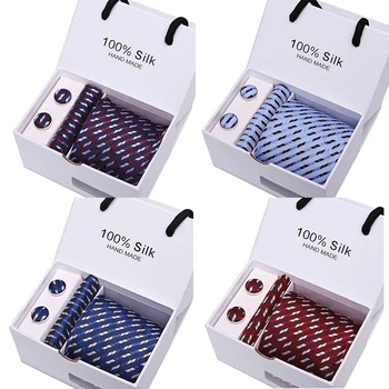 New Classical Tie Set With Gift Box Jacquard Woven 100% Silk Blue and Red Tie Hanky Cufflinks Necktie Sets Wedding
New Classical Tie Set With Gift Box Jacquard Woven 100% Silk Blue and Red Tie Hanky Cufflinks Necktie Sets Wedding