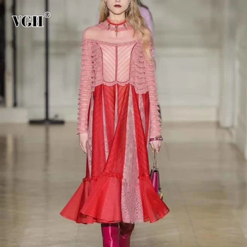 VGH Elegant Patchwork Lace Dresses Female O Neck Long Sleeve High Waist Hit Color Mesh Ruffles Summer Dress Women Clothes Tide
VGH Elegant Patchwork Lace Dresses Female O Neck Long Sleeve High Waist Hit Color Mesh Ruffles Summer Dress Women Clothes Tide