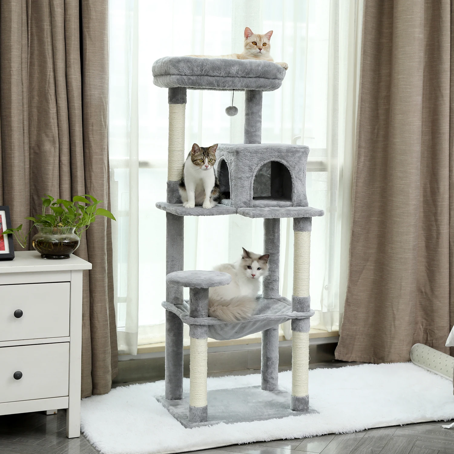 H143CM Multi-Level Cat Tree Condo Furniture with Sisal-Covered Scratching Posts Cat Tree Plush Condo Spacious Perches for Kitten
H143CM Multi-Level Cat Tree Condo Furniture with Sisal-Covered Scratching Posts Cat Tree Plush Condo Spacious Perches for Kitten