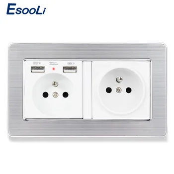 ESOOLI French Standard 2 Gang Socket with 2 USB Charge Port 2 Wall Socket USB Stainless Steel Brushed Silver Panel wall plug
ESOOLI French Standard 2 Gang Socket with 2 USB Charge Port 2 Wall Socket USB Stainless Steel Brushed Silver Panel wall plug