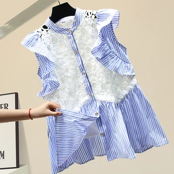 Sleeveless Lace Panel Striped Chiffon Shirt Women's Summer Short-Sleeved Top Blouse Lady's Tops Blouses Blusas White
Sleeveless Lace Panel Striped Chiffon Shirt Women's Summer Short-Sleeved Top Blouse Lady's Tops Blouses Blusas White