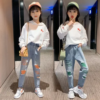 Children Clothing Autumn Spring Girls Set Fashion Hooded Sweatshirt + Ripped Jeans 2pcs Tracksuit Casual Kids Clothes Suits
Children Clothing Autumn Spring Girls Set Fashion Hooded Sweatshirt + Ripped Jeans 2pcs Tracksuit Casual Kids Clothes Suits