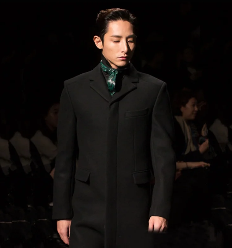 

Men's windbreaker Milan show long lapel single row slim fit autumn and winter casual woolen coat woolen coat