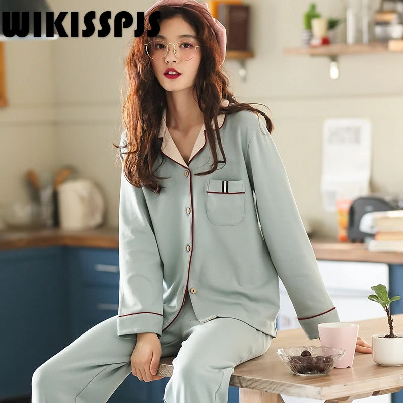 WIKISSPJS Spring and Autumn Ladies Pure Cotton Pajamas Solid Color Long-sleeved Cotton Plus Size Loose Home Service Suit
WIKISSPJS Spring and Autumn Ladies Pure Cotton Pajamas Solid Color Long-sleeved Cotton Plus Size Loose Home Service Suit