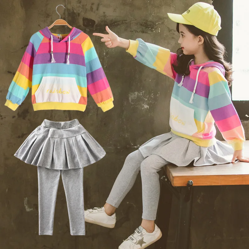 Girl Sweater Skirt Patchwork Leggings 2pcs Set 2019 Spring Autumn New Rainbow Striped Hoodies Pencil Pants Children Clothes Sets 
Girl Sweater Skirt Patchwork Leggings 2pcs Set 2019 Spring Autumn New Rainbow Striped Hoodies Pencil Pants Children Clothes Sets