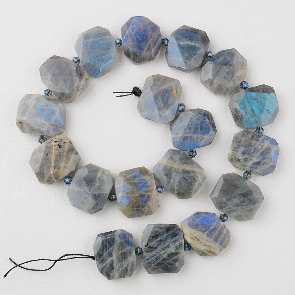 

18X25mm Wholesale Natural Genuine Gray Blue Light Labradorite Hand Cut Faceted Cube Free Form Loose Beads 15"