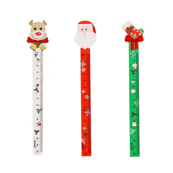 

3PCS Christmas Cartoon Rulers Children Measurement Tool Wood Straight Ruler Stationeries for Teaching Drawing Bookmark (Assorted