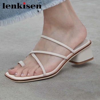 Lenkisen simple style solid peep toe med heel brand shoes handmade high quality elegant lady slip on fashion sandals women L51 
Lenkisen simple style solid peep toe med heel brand shoes handmade high quality elegant lady slip on fashion sandals women L51