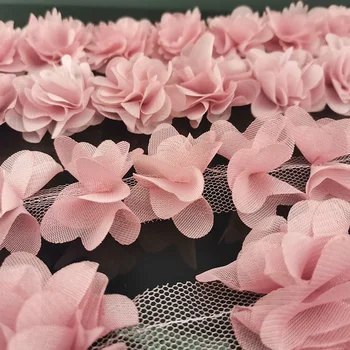 핑크 고기 쉬폰 레이스 패브릭 장식 꽃 수제 DIY 선물 리본 수공예 부직포 바닥 레이스, 50mm 너비