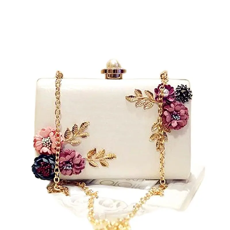 

2023 High Quality Women Handmade Flowers Evening Bags Mini Wedding Dinner Bags Luxury Clutch Purse With 2 Chains