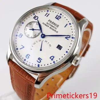 PARNIS 43mm white dial power reserve date indicator automatic men watch hand stainless steel case
PARNIS 43mm white dial power reserve date indicator automatic men watch hand stainless steel case