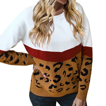 Women Sweater Womens Leopard Print Stitched Knitted Sweater With Round Collar And Fashion Long Sleeves 2020
Women Sweater Womens Leopard Print Stitched Knitted Sweater With Round Collar And Fashion Long Sleeves 2020