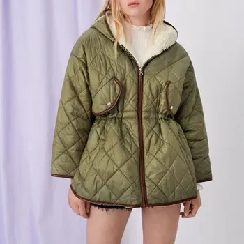 2020New Winter Style Fashion Versatile Keep Warm Thickening Hood Drawstring Back Up Rhombic Pattern Cashmere Coat Girl M8