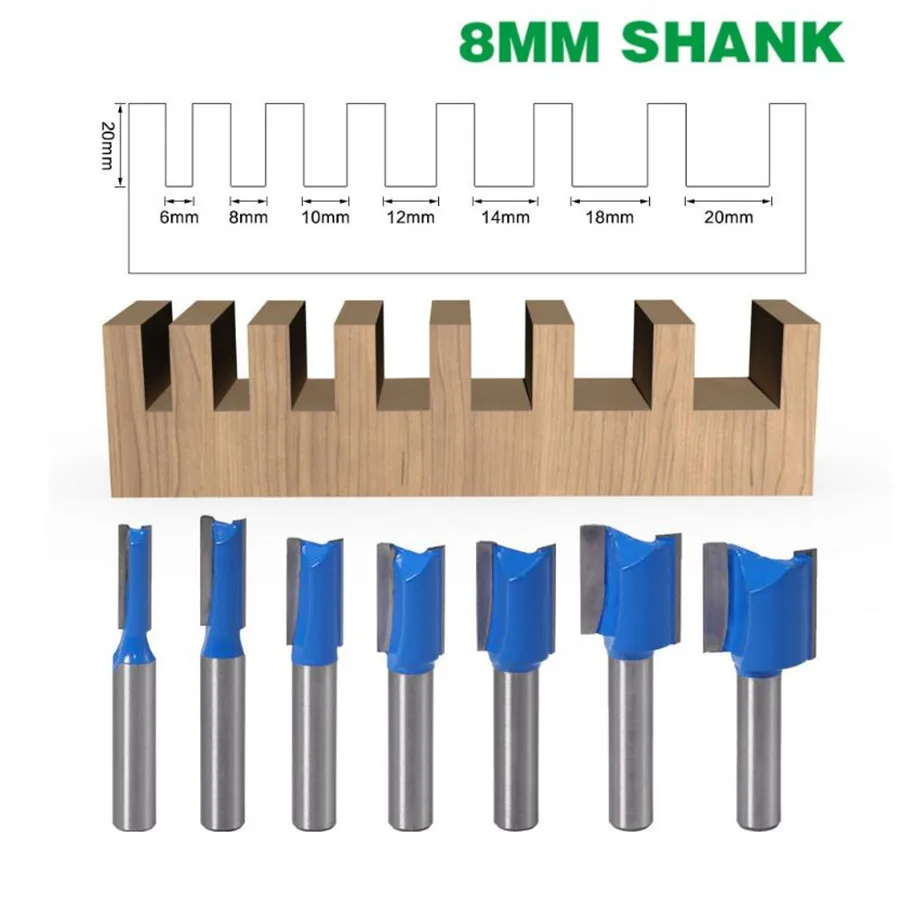 

1pc 8mm Shank Straight/Dado Wood Router Bit Milling Cutters For Wood Cleaning Bottom Bit Woodworking Tools