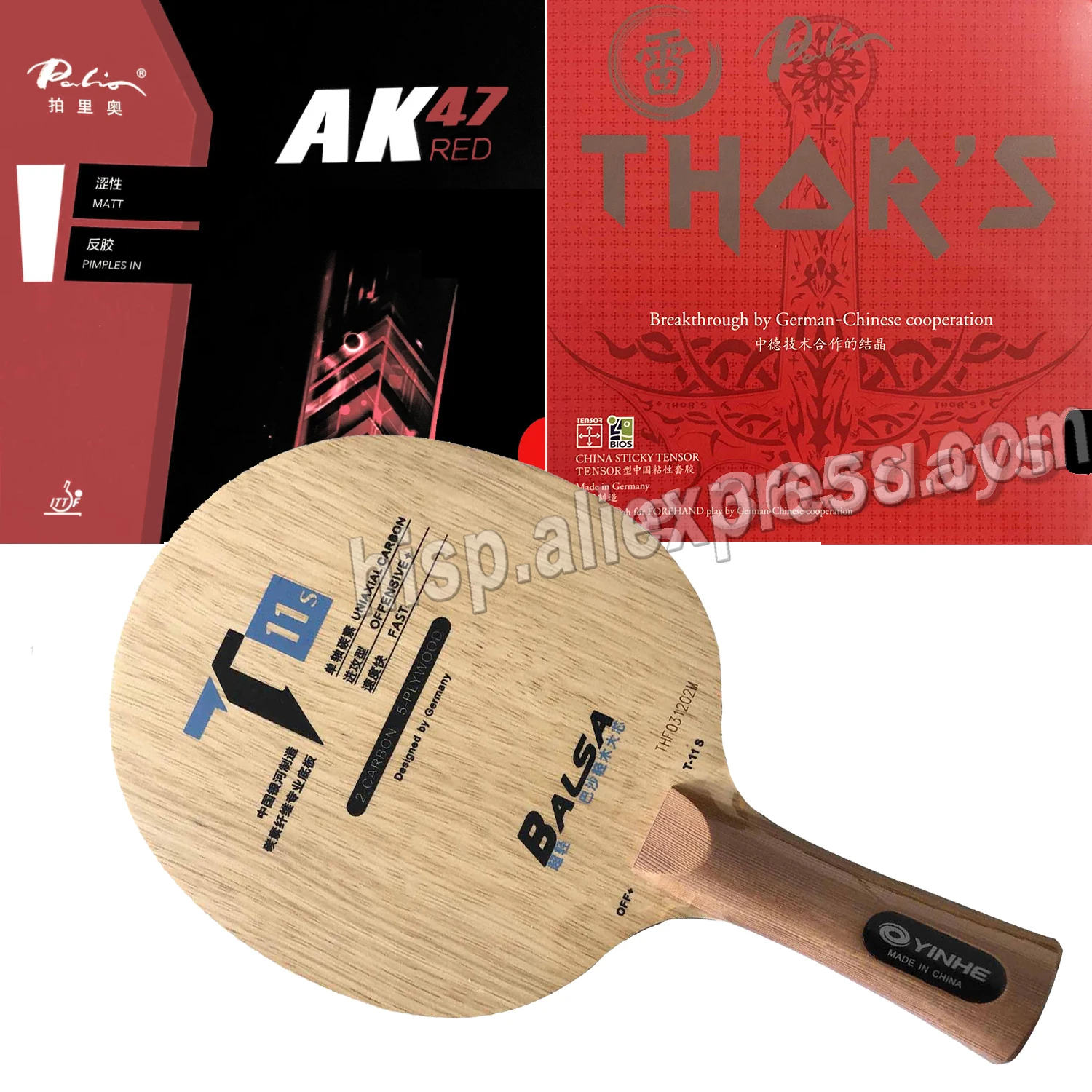 Pro Table Tennis PingPong Combo Racket YINHE Galaxy T-11+ T11S with Palio AK47 RED and THOR'S
Pro Table Tennis PingPong Combo Racket YINHE Galaxy T-11+ T11S with Palio AK47 RED and THOR'S
