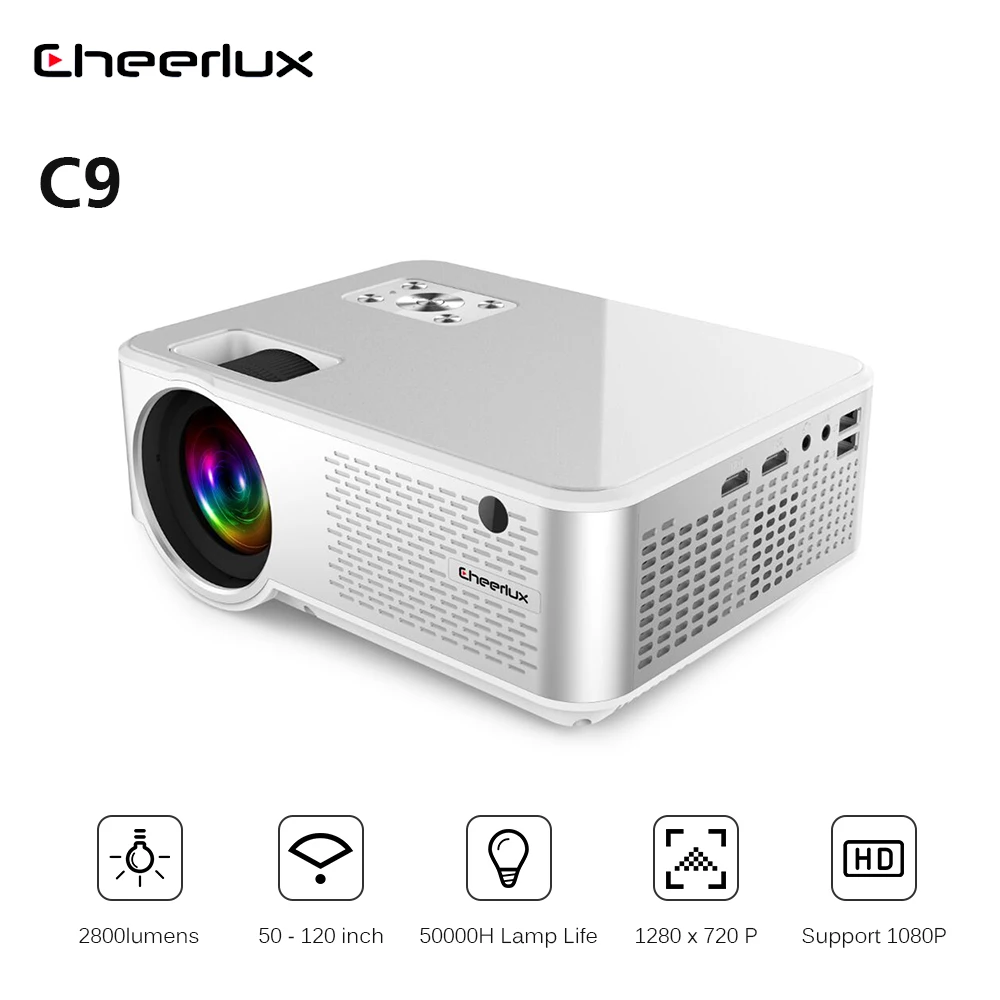 

Cheerlux C9 LCD Projector 2800 lumens 1280x720P Support 1080P HDMI + USB + VGA 50- 20 inch Home Theater Entertainment Commercial