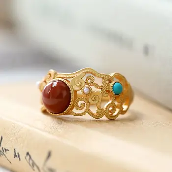 Natural Hotan red tourmaline open ring Chinese style retro palace style geometric hollow out light luxury women's silver jewelry
Natural Hotan red tourmaline open ring Chinese style retro palace style geometric hollow out light luxury women's silver jewelry