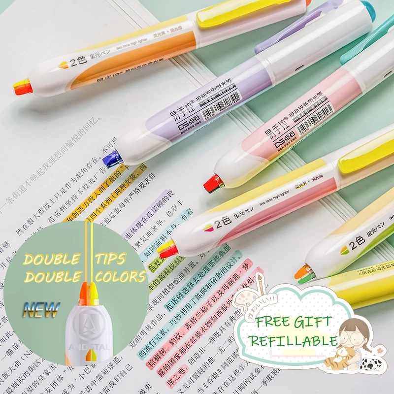 Andstal 6pcs/lot NEW twin-tip Retractable Highlighter Pen Refillable Fluo Soft Fluorescent Color school marker set hilighter pen
Andstal 6pcs/lot NEW twin-tip Retractable Highlighter Pen Refillable Fluo Soft Fluorescent Color school marker set hilighter pen