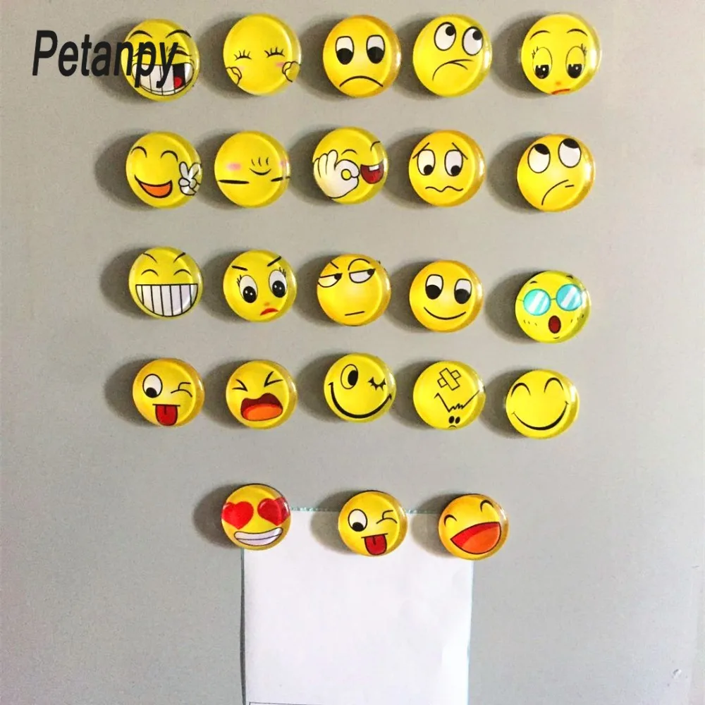 

10pc Glass Dome Round Cute Smile Emoji Face Expressions Refrigerator Sticker Fridge Magnet For Kids Message Holder Home Decor