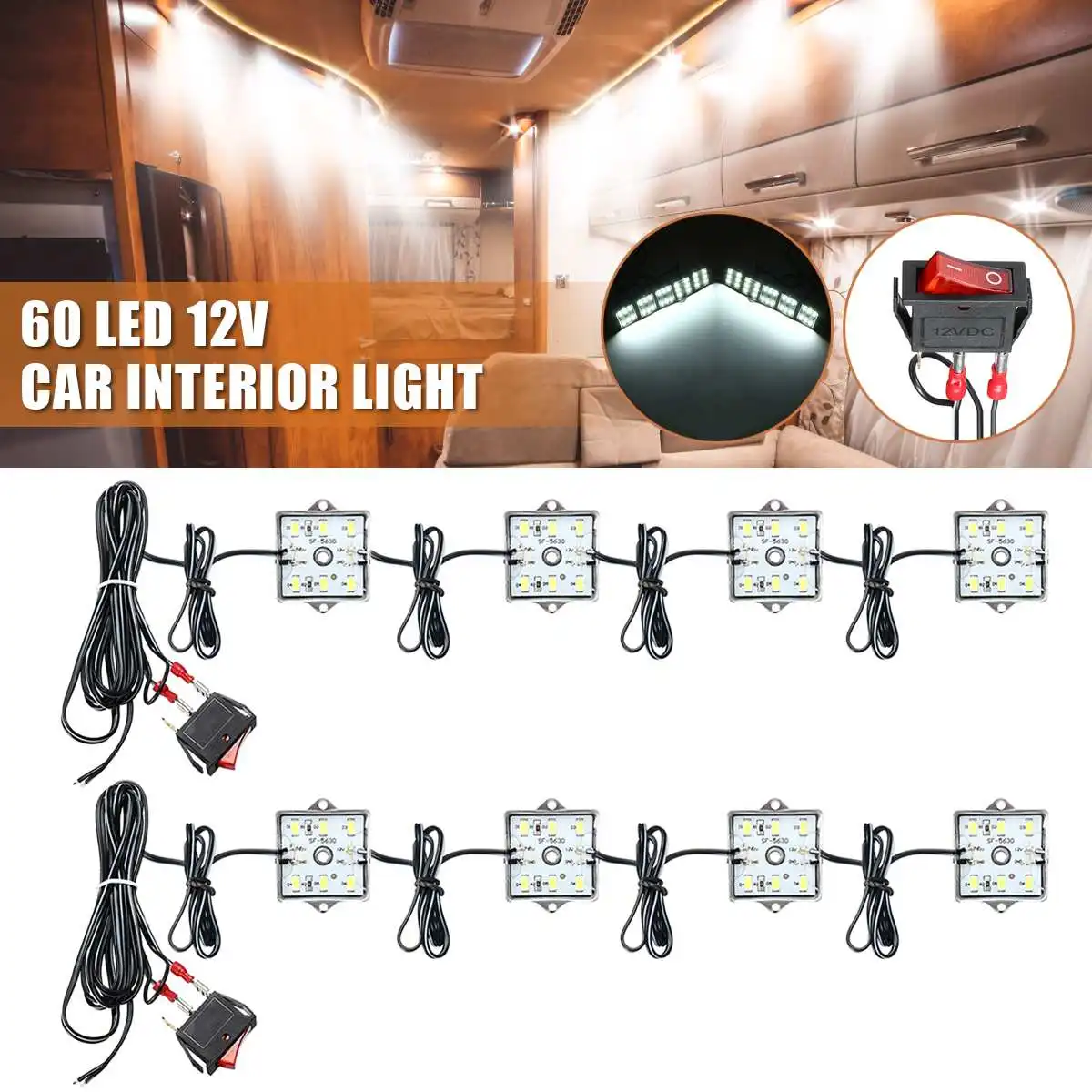 60 LED 12V 5730 SMD Car Light High Bright Cargo Campers RV Interior Light Trailer Boat Lamp Ceiling For Car Reading Light
60 LED 12V 5730 SMD Car Light High Bright Cargo Campers RV Interior Light Trailer Boat Lamp Ceiling For Car Reading Light