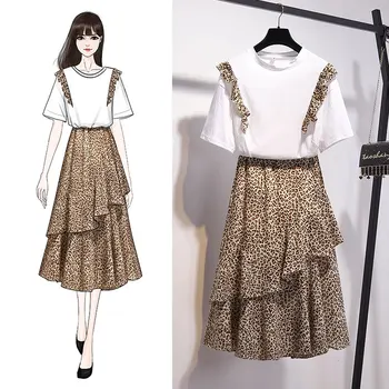 2020 Summer Cute Suits Ruffles Short Sleeve T-Shirt Leopard Pring Layered Chiffon Skirt sets Casual Women Two Piece Set Dress
2020 Summer Cute Suits Ruffles Short Sleeve T-Shirt Leopard Pring Layered Chiffon Skirt sets Casual Women Two Piece Set Dress