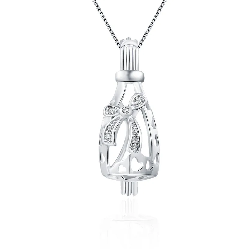 Фото CLUCI 925 Sterling Silver Pendant Women Jewelry Bottle Shape with Bowknot for Pearl Locket SC038SB | Украшения и аксессуары