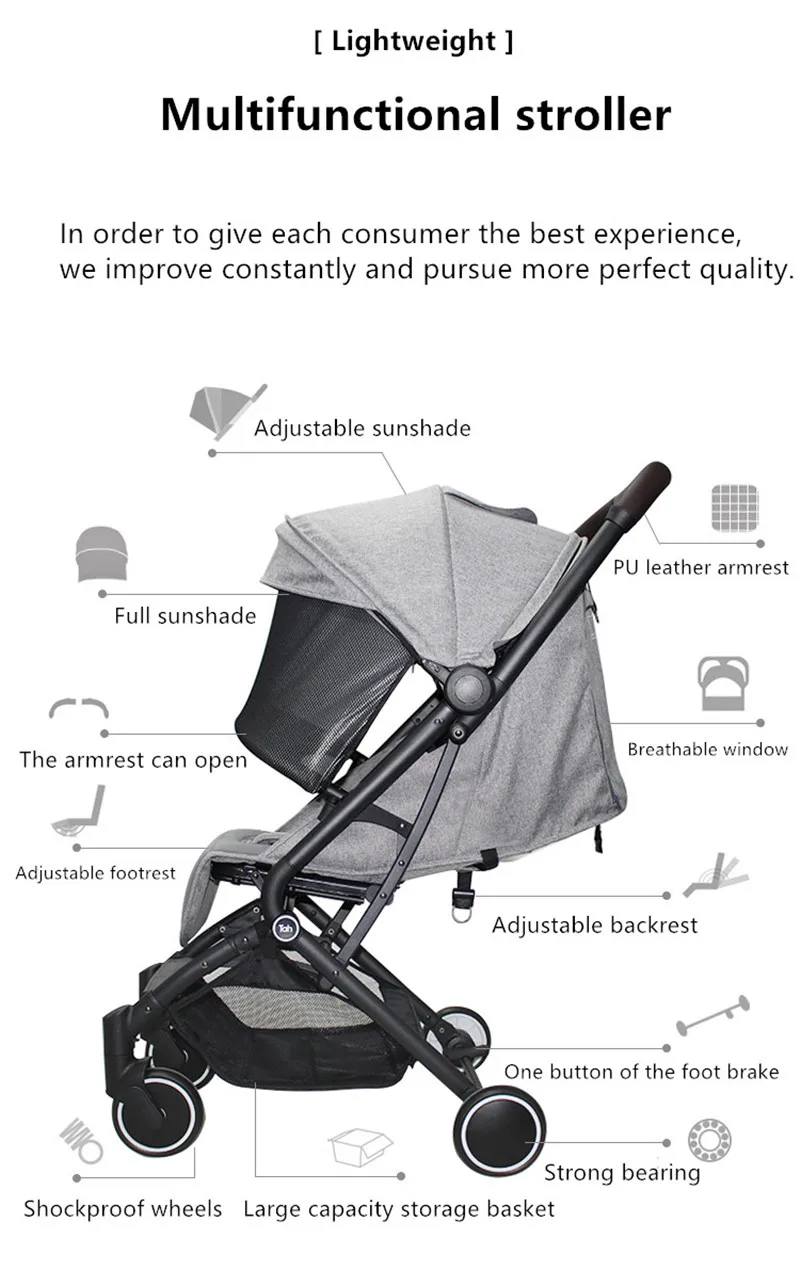 Original Baby Stroller Light Aluminium alloy baby Travel Stroller can sit or lie Buggy Portable Folding Pram with shock absorber