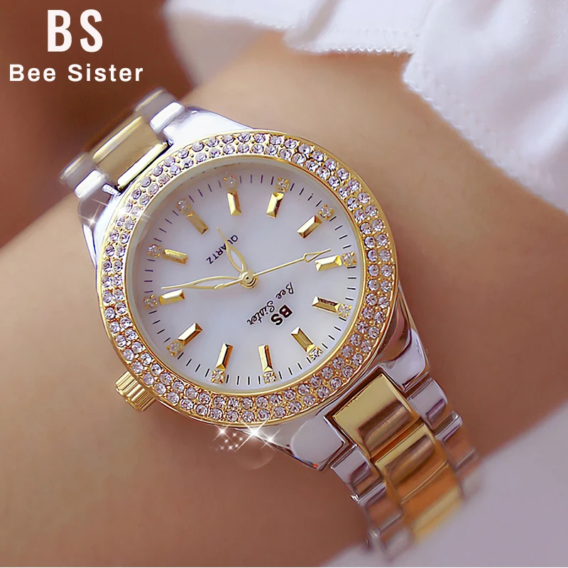 

BS Bee Sister Dress Luxury Gold Quartz Watch Women Small Dial Crystal Diamond Stainless Steel Waterproof Montre Femme FA1258-A