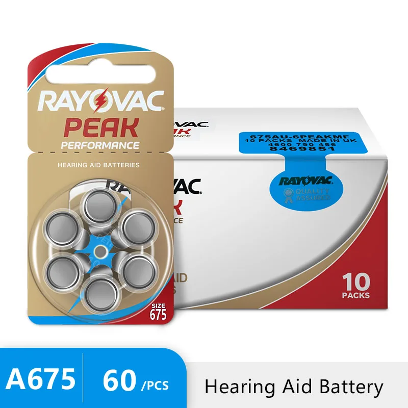 Стимулятор слухового аппарата Rayovac Peak Air 675A A675 1 45 PR44 60 шт. Новый цинковый воздух 675