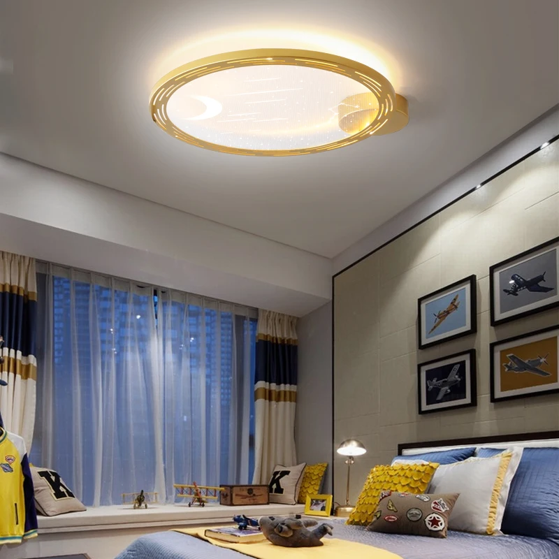 

New Creative Engraved modern led ceiling lights for living room Children Kid's bed room office Blue Gold remote control dimmable