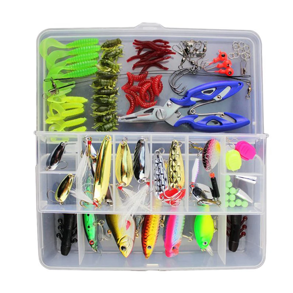 101 pcs Plastic Fishing Lure Set Multi function Crank Baits Lures Set Artificial Worm Silicone Fish Baits Soft Fishing Lure Lead 101 pcs Plastic Fishing Lure Set Multi function Crank Baits Lures Set Artificial Worm Silicone Fish Baits Soft Fishing Lure Lead