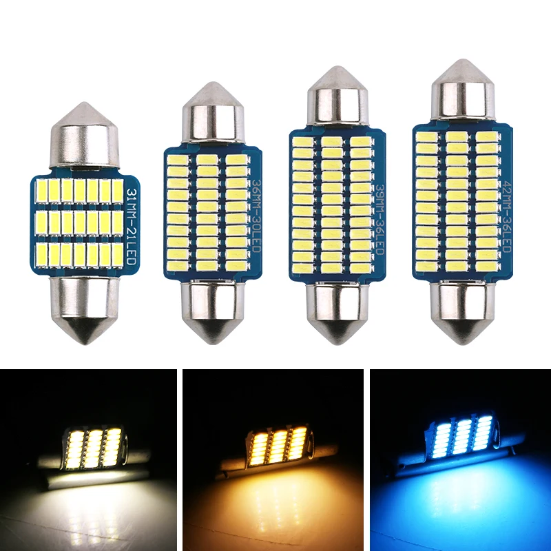 

1PC Festoon C5W C10W LED Bulbs 3014SMD Canbus 31MM 36MM 39MM 41MM Auto License Plate Interior Lamp Reading Light White 6000K 12V