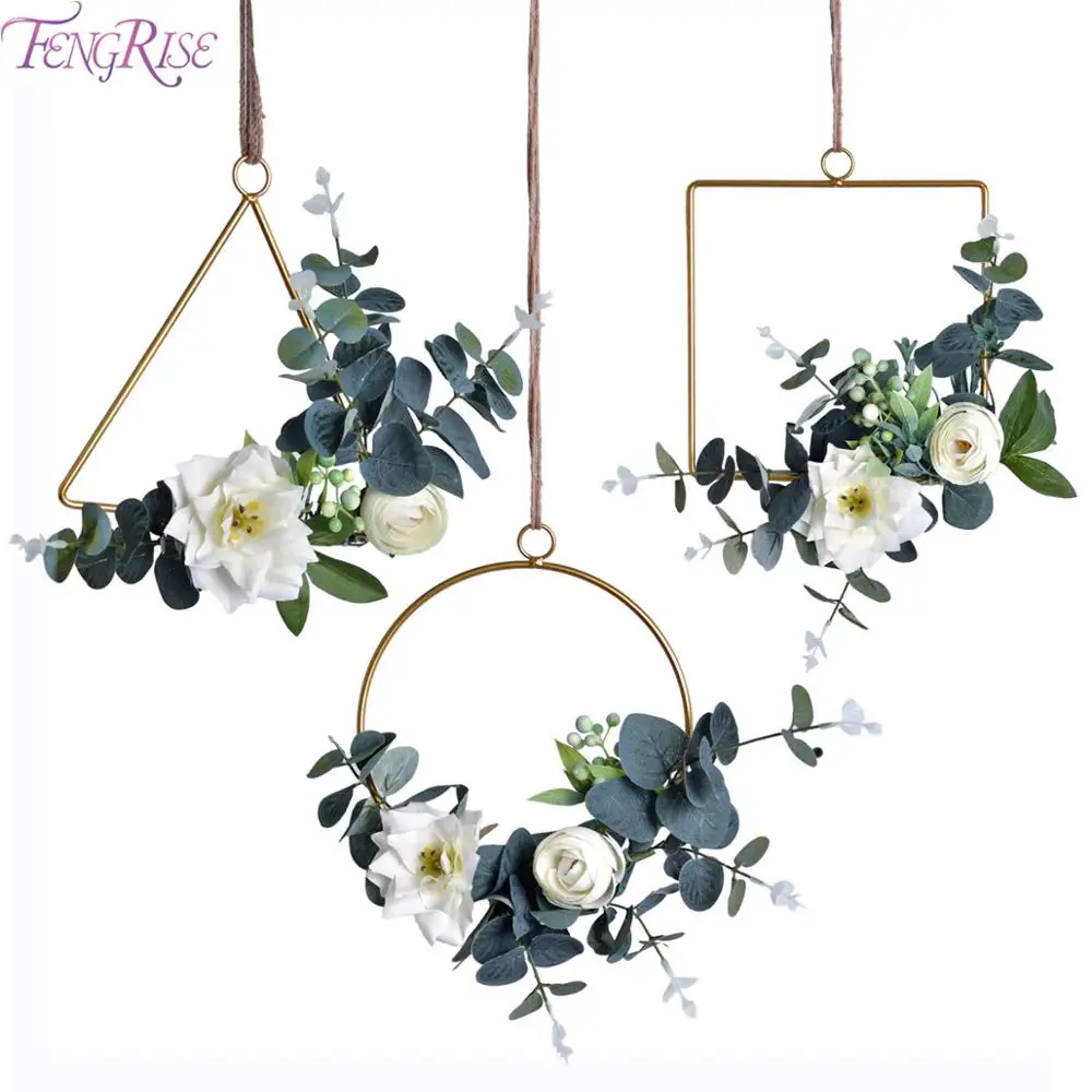 FENGRISE Nordic style Geometric Metal Hoop Wreath Artificial Flower Garland Frame Wedding Decoration Birthday Party Wall Hanging | Дом и сад