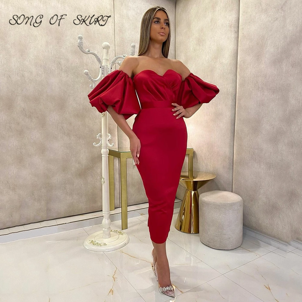 Burgundy Tea Length Prom Party Gown Sweetheart Removable Puffy Sleeves Mermaid Dresses Satin Customer Made Robe De Cocktail
Burgundy Tea Length Prom Party Gown Sweetheart Removable Puffy Sleeves Mermaid Dresses Satin Customer Made Robe De Cocktail