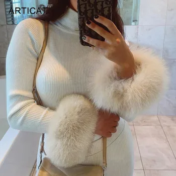 Articat Ribbed Knitted Sexy T-shirt Women Turtleneck Fur Patchwork Slim Christmas Sweater Women Tops White Elastic Casual Tshirt
Articat Ribbed Knitted Sexy T-shirt Women Turtleneck Fur Patchwork Slim Christmas Sweater Women Tops White Elastic Casual Tshirt