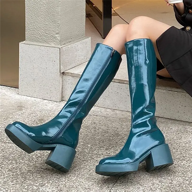 Sexy Party Pumps Women's Patent Leather Round Toe Knee High Boots Block High Heel Tall Long Platform Boots 34-41
Sexy Party Pumps Women's Patent Leather Round Toe Knee High Boots Block High Heel Tall Long Platform Boots 34-41