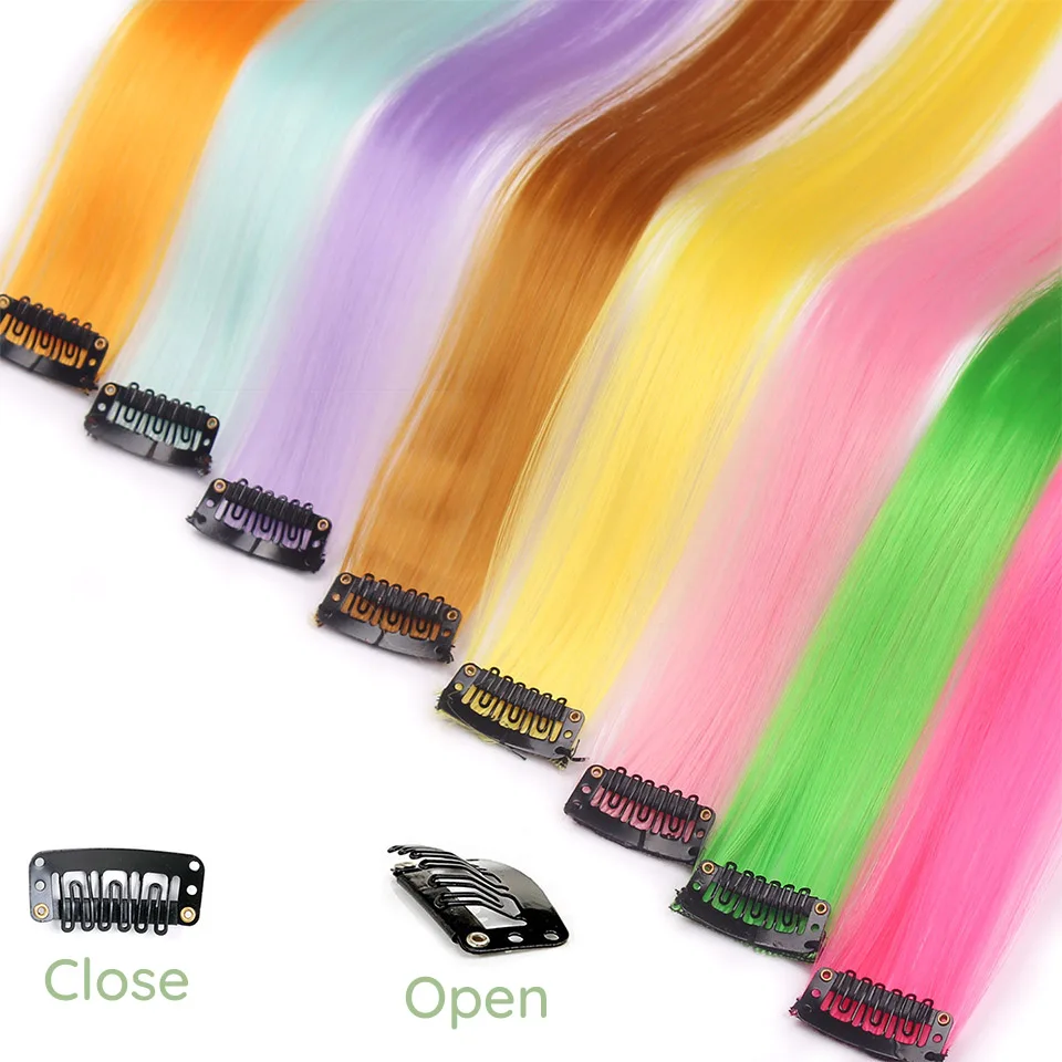 TALESHE Long Straight Clip in One Piece Hair Extensions 20 Inch 50cm Synthetic Fake Hair for Women Girls Rainbow Color Pink