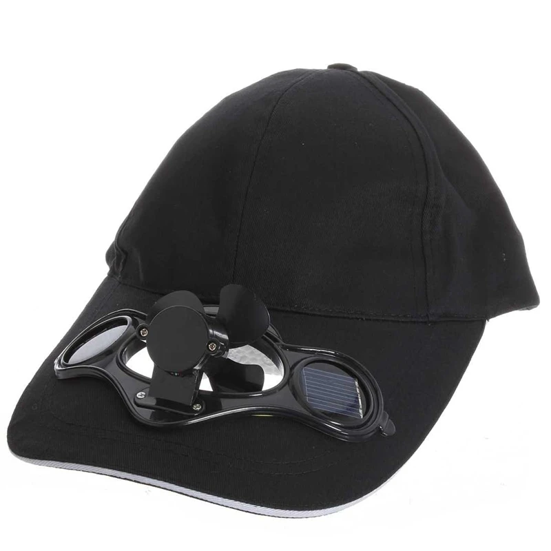 Черная бейсбольная шляпа с воздушным охлаждением на солнечных батареях для