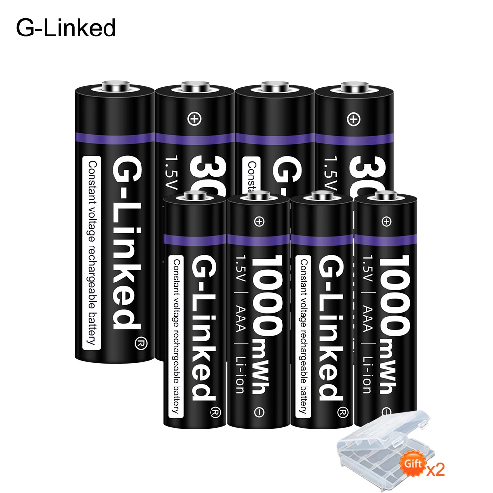 4Pcs 3000mWh 1.5v AA Rechargeable Batteries Low discharge High Capacity+4Pcs 1000mWh AAA with box | Электроника